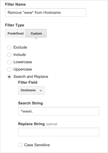  Filter example: remove "www." from Hostname