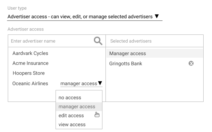 Select "manager access" for a user