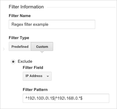Exclude regular expression filter example