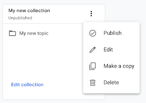 Publish a collection from the More menu. 