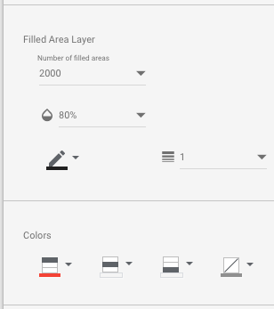 Filled Area Layer section options and Colors section options on the Filled Map Style tab.