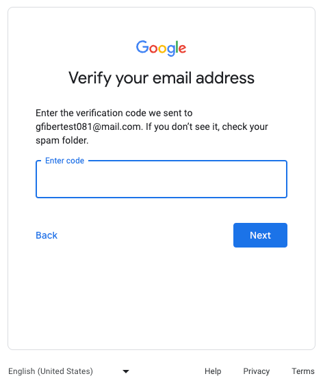 A screenshot of a page titled "Verify your email address." There is an input field where the user can enter a verification code. The input field is blank.
