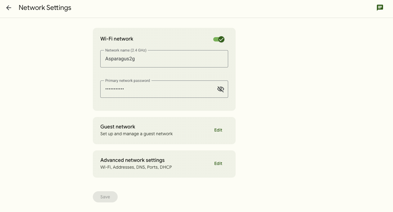 The "Network Settings" page within the GFiber customer portal.