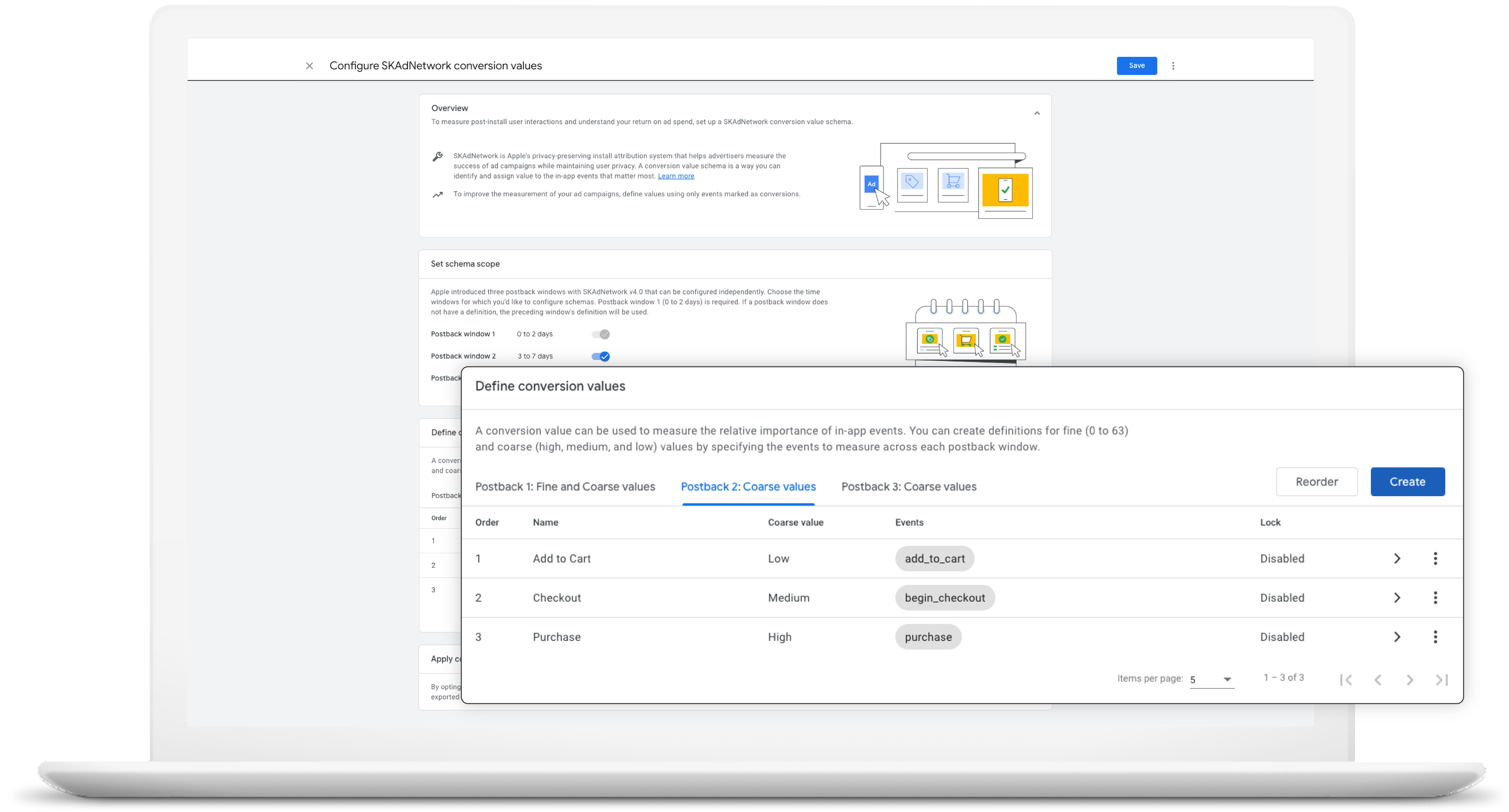 Screengrab of new Google Analytics 4 tools to set up your SKAdNetwork conversion value schema