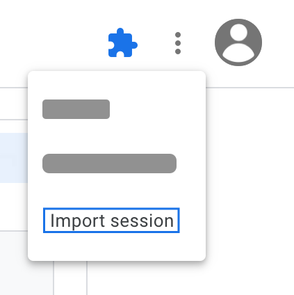 Tag Assistant screen showing the Import session button
