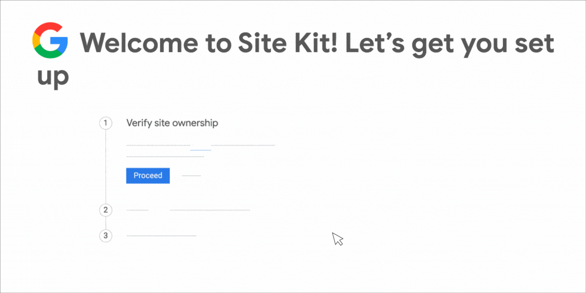 An animated GIF demonstrating how to verify site ownership and set up Site Kit in WordPress.