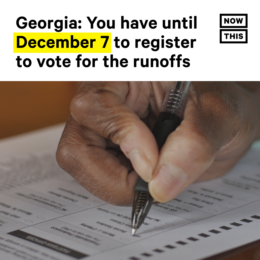 nowthisnews:
“Georgia residents have until December 7, 2020, to register to vote in the Senate runoff elections in January if they are not already registered. They can visit georgia.gov/register-to-vote to register online or download postage-paid...