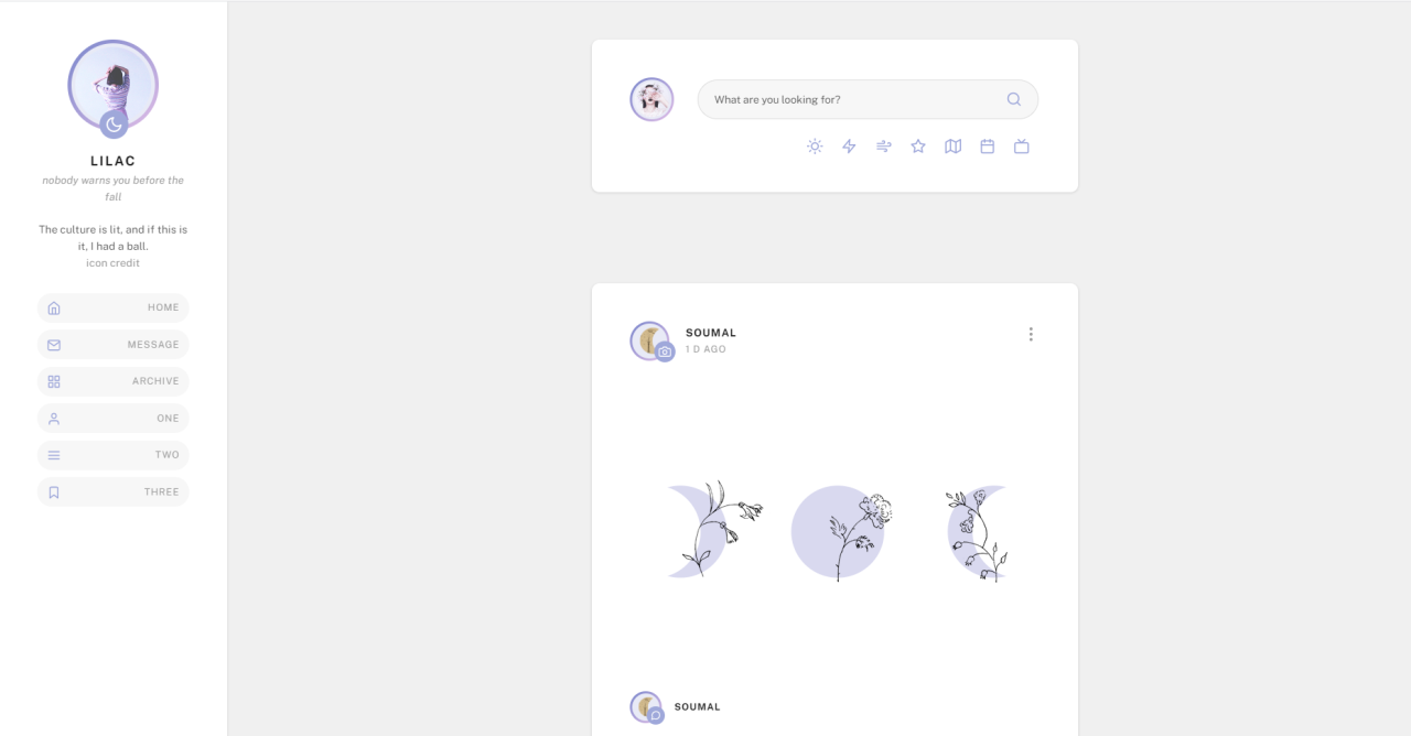 seyche:
“theme nine: lilac — one-column sidebar theme with an optional header inspired by social media post dashboards. made to commemorate the one-year anniversary of when i started this blog. it’s been a crazy year and i can’t believe how much this...