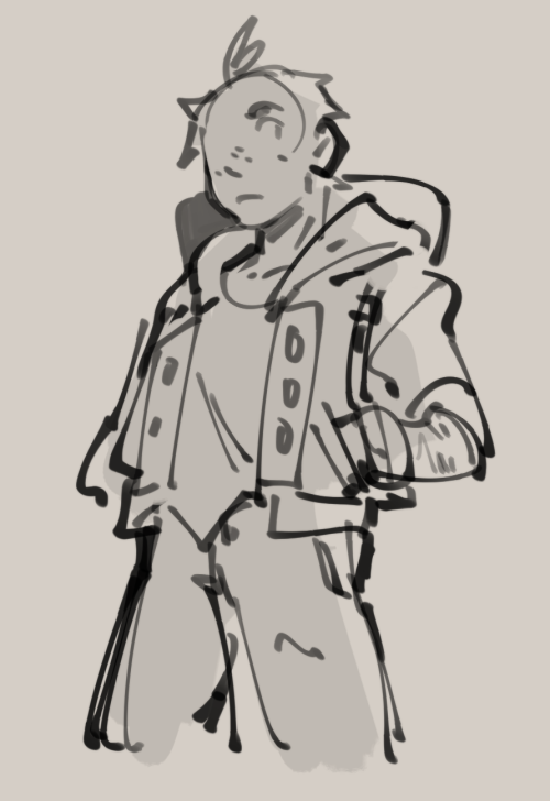 A very simple digital doodle of Apollo Justice in his Styling Streetwear clothes. He has his hands on his jacket pockets and is glancing to the side.