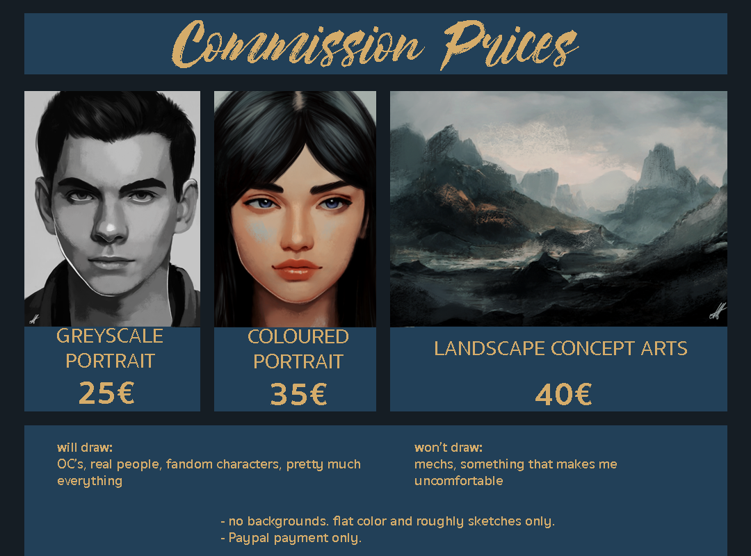 ramonameisel-art:
“In case some of you want to do some art shopping or simply support me, commissions are now permanently open!
Ever dreamt about having your own characters drawn? Are you developing your fantasy world and need some concept art to...