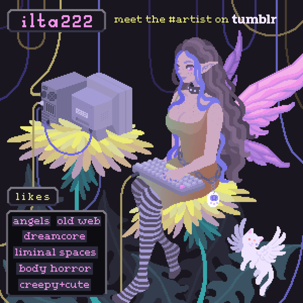 Meet the Artist: @ilta222“heya! i’m ilta (she/her), and i’m a pixel artist! i make art that fluctuates between cute, strange, and creepy. i tend to focus on aesthetics and soft colors. for work, i make pixel art commissions, and pixel art video...