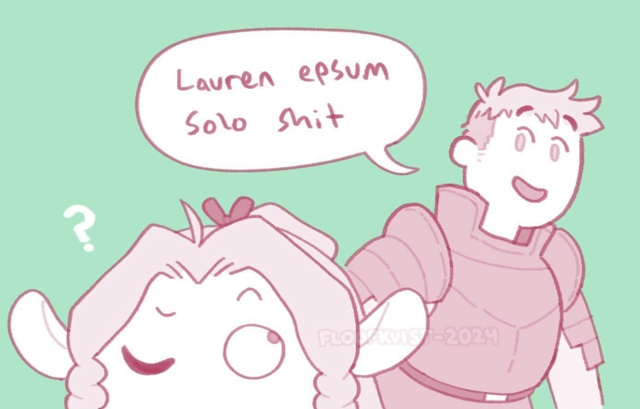 laios appears behind marcille and says "lauren epsum solo shit", marcille looks confused
