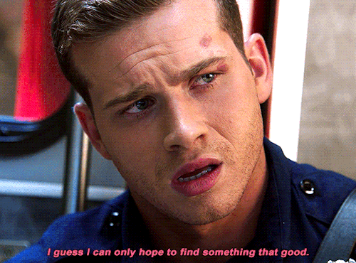 Gif 1 of 4. From 9-1-1 season 2 episode 8. Buck is sitting in the 118's fire truck, saying, "I guess I can only hope to find something that good."
