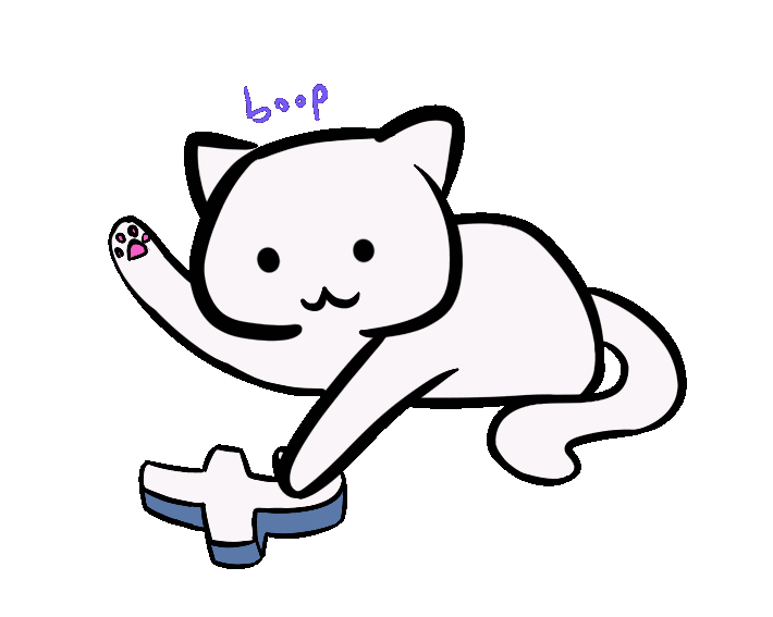 a gif of a white cat hitting the tumblr symbol with its paws repeatedly. every hit there's a small "boop" text popping up. after a few rounds it stops, gets ready with it's arm up, and releases a big "super boop". the gif starts again afterward.