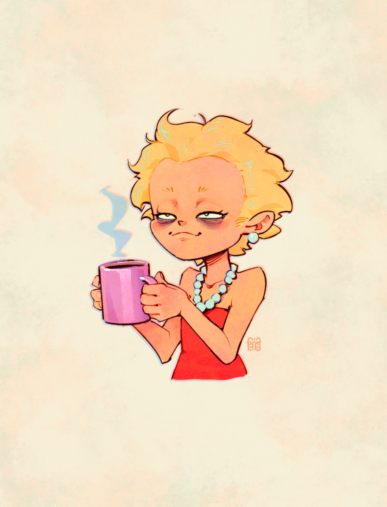 lisa simpson enjoying a cup of coffee. she knows perfectly well its not good for her
