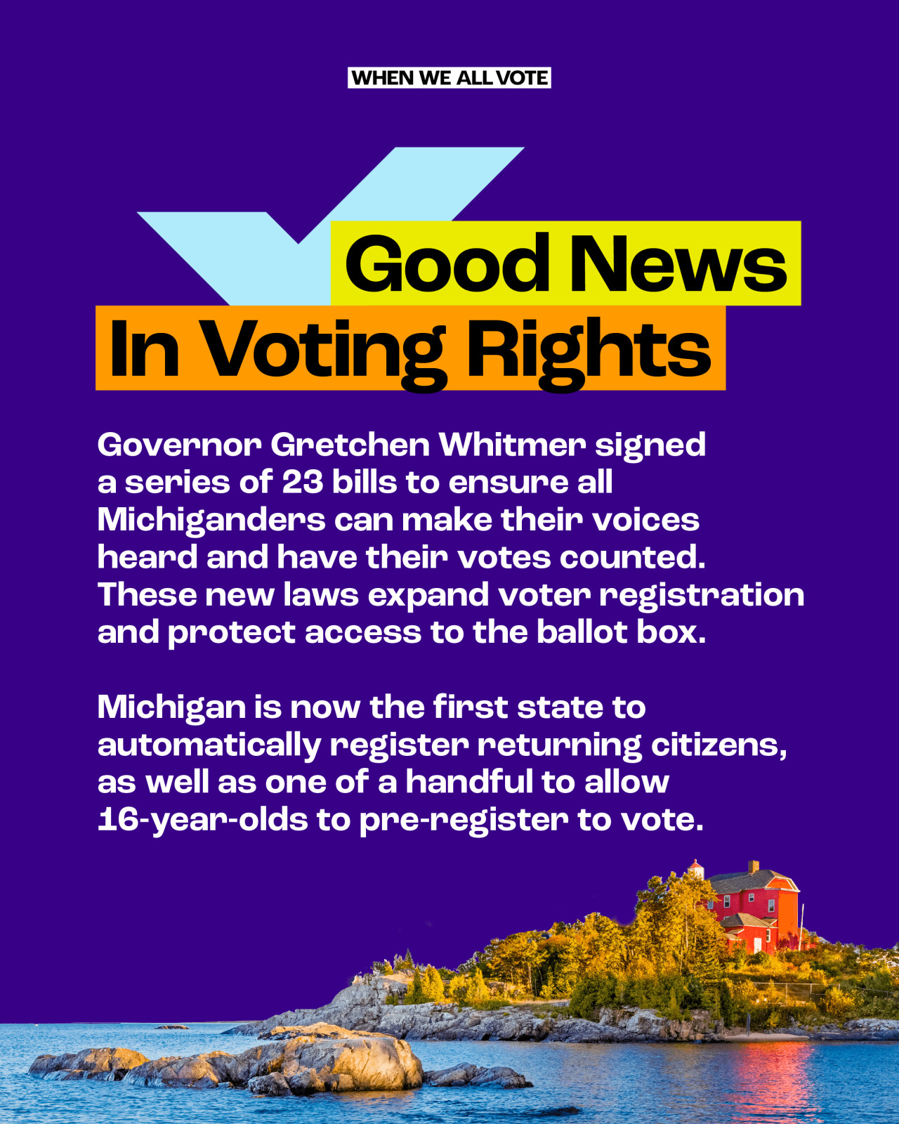 whenweallvote:
“Today is a great day for democracy in Michigan! 🎉 Gov. Gretchen Whitmer signed a series of election bills into law expanding and protecting access to the ballot box.These new laws:
🗳 Allow 16 year olds to pre-register to vote
🙌 Expand...
