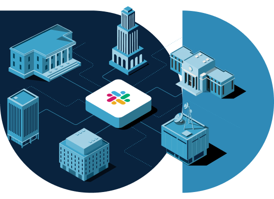 Slack is at the center of various municipal buildings, serving as a hub where they all come together.