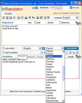 Translator translates words, phrases and text using 3 translation providers and advanced language tools (virtual keyboard, spellchecker, multilingual dictionary, Russian decoder, TTS and others).