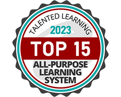 Talented Learning 2023 Top 15 All-Purpose Learning System Award badge.