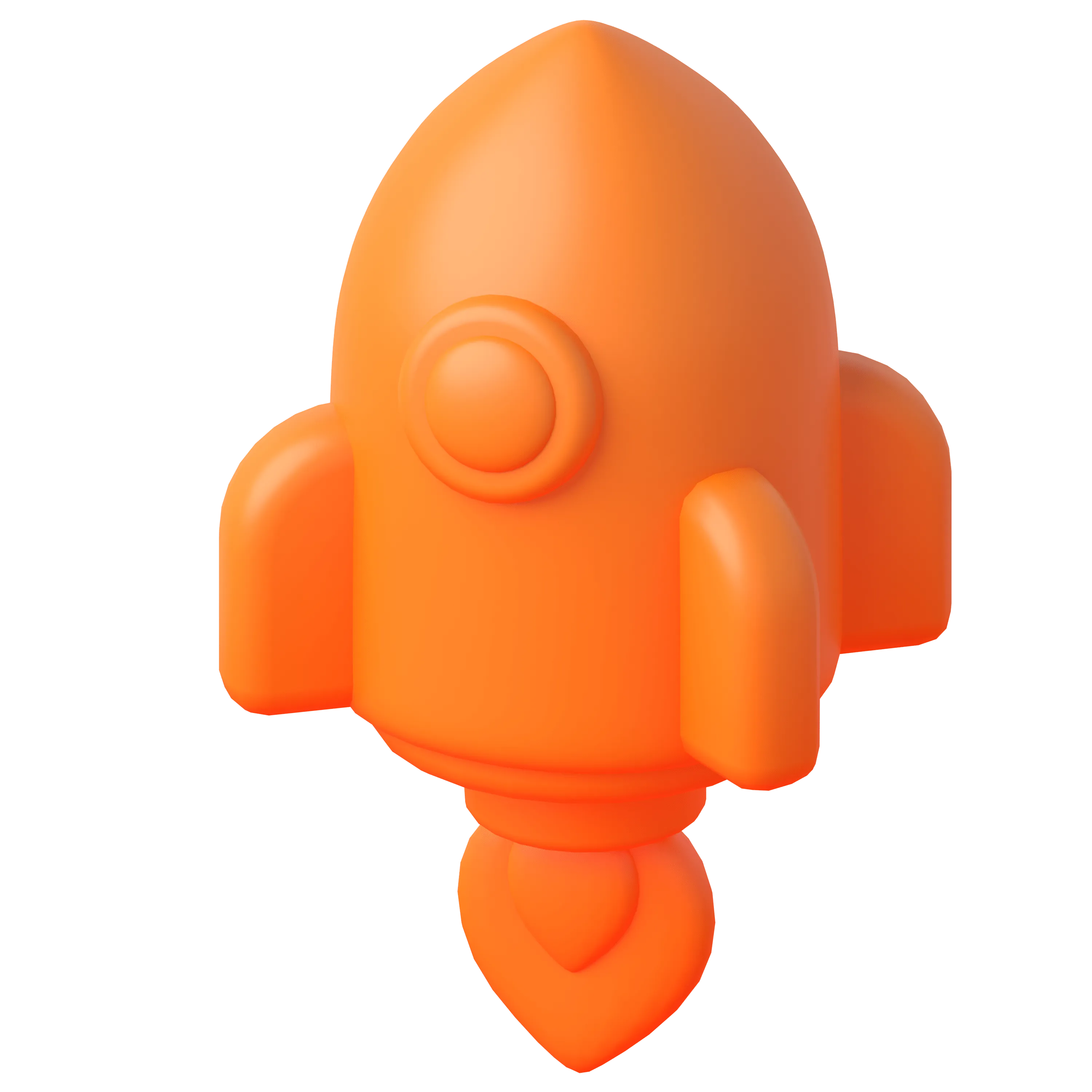 A 3D orange-red rocket ship icon.