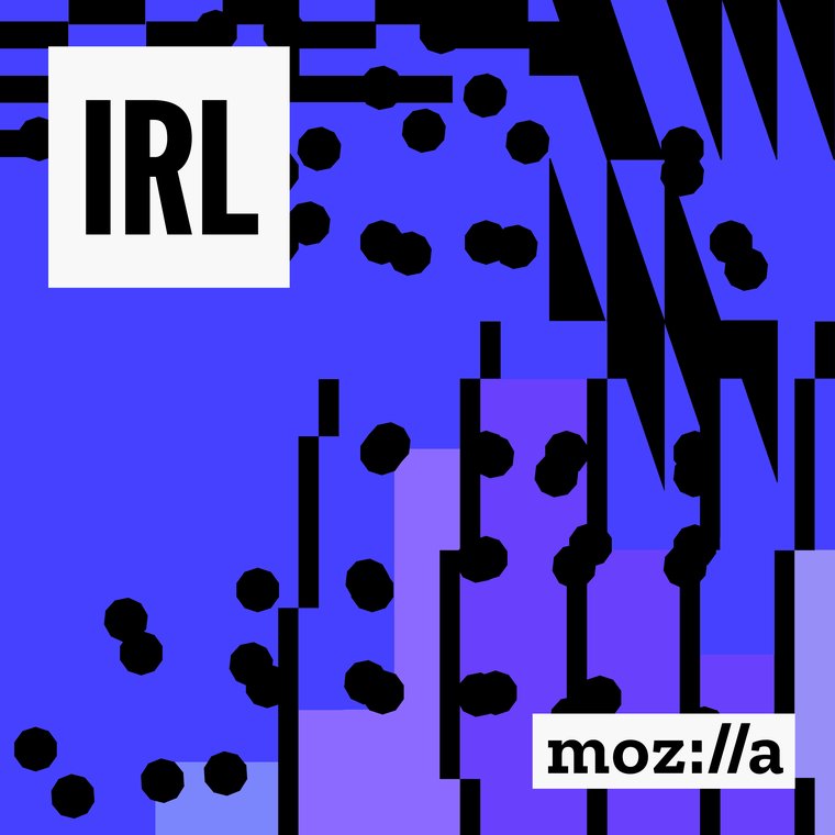 colorful illustration made up of shades of purple with black lines and dots, and containing IRL and mozilla logos