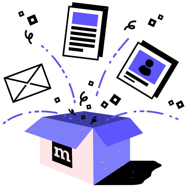 illustration of a box with Mozilla logo showing a letter, a page and a profile picture