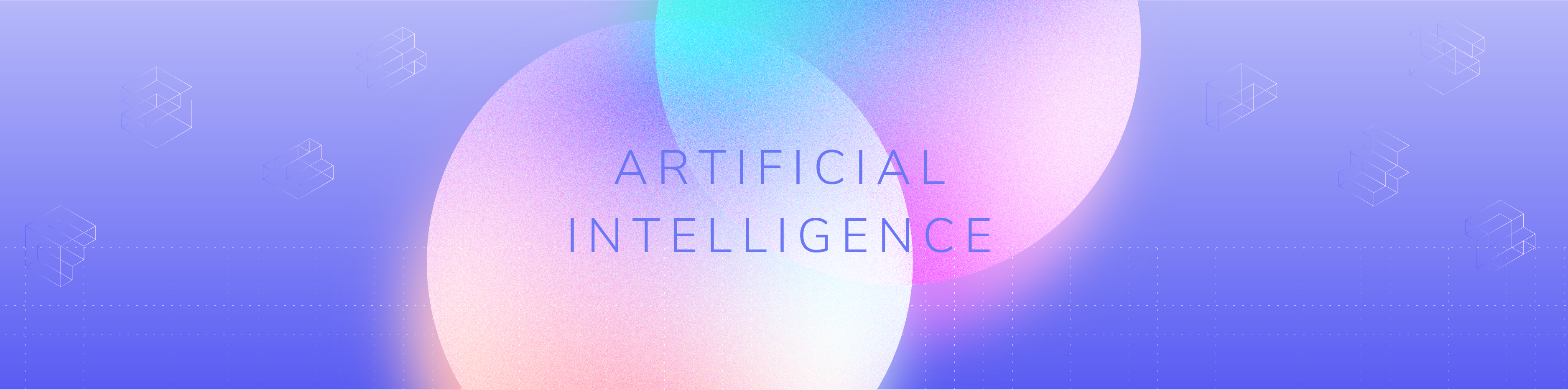 Obraz z fioletowym tłem, 2 dyskami i słowami „Sztuczna inteligencja”