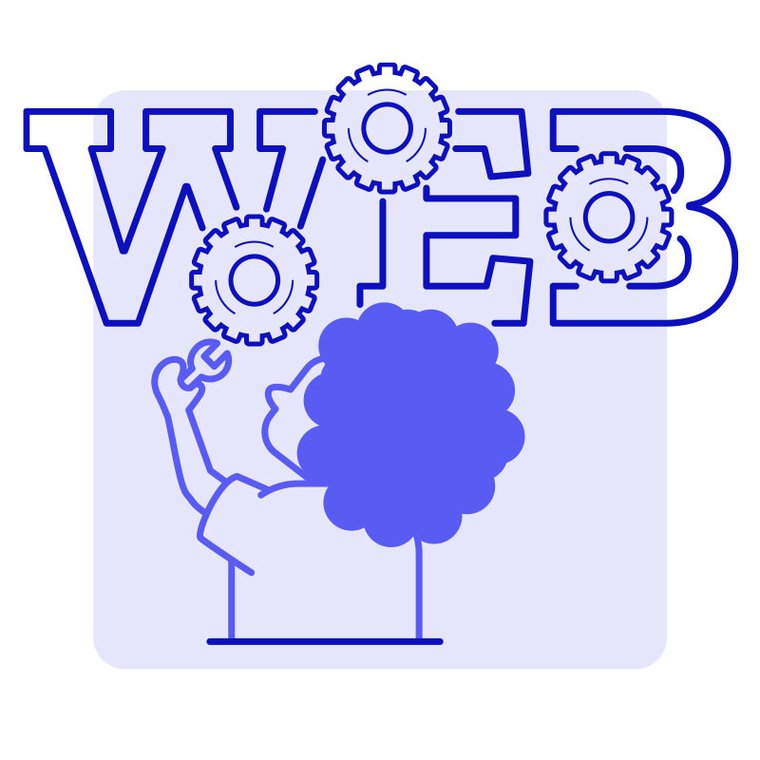 Illustration einer Person, die das Wort „Web“ repariert