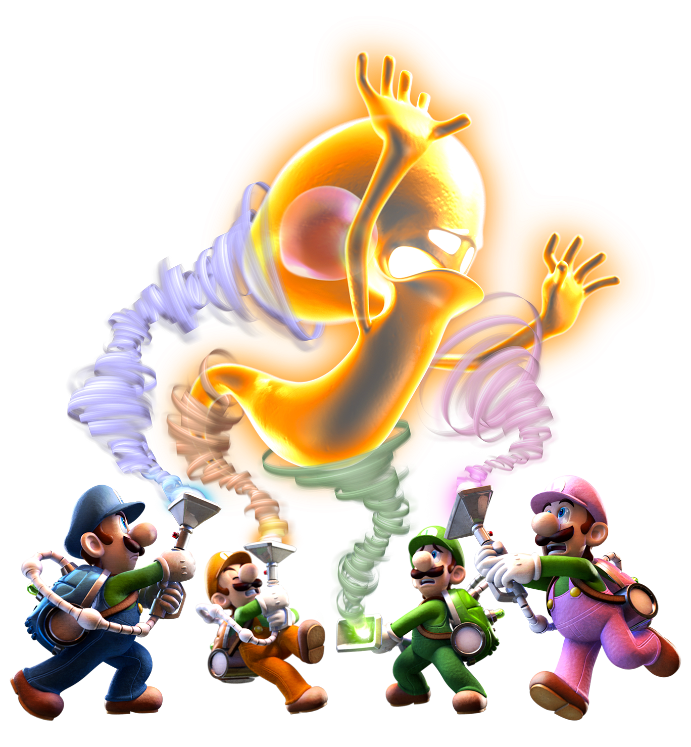 Four different Luigis fighting the ScareScraper together!