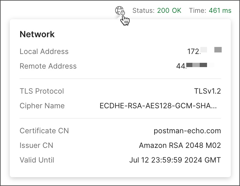 Hover over the network icon for network information