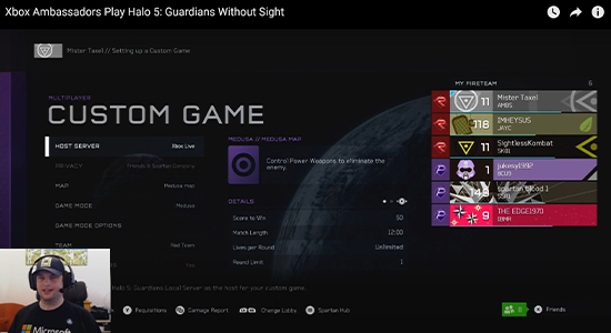 Video thumbnail: Xbox Ambassadors play Halo 5: Guardians Without Sight screenshot.