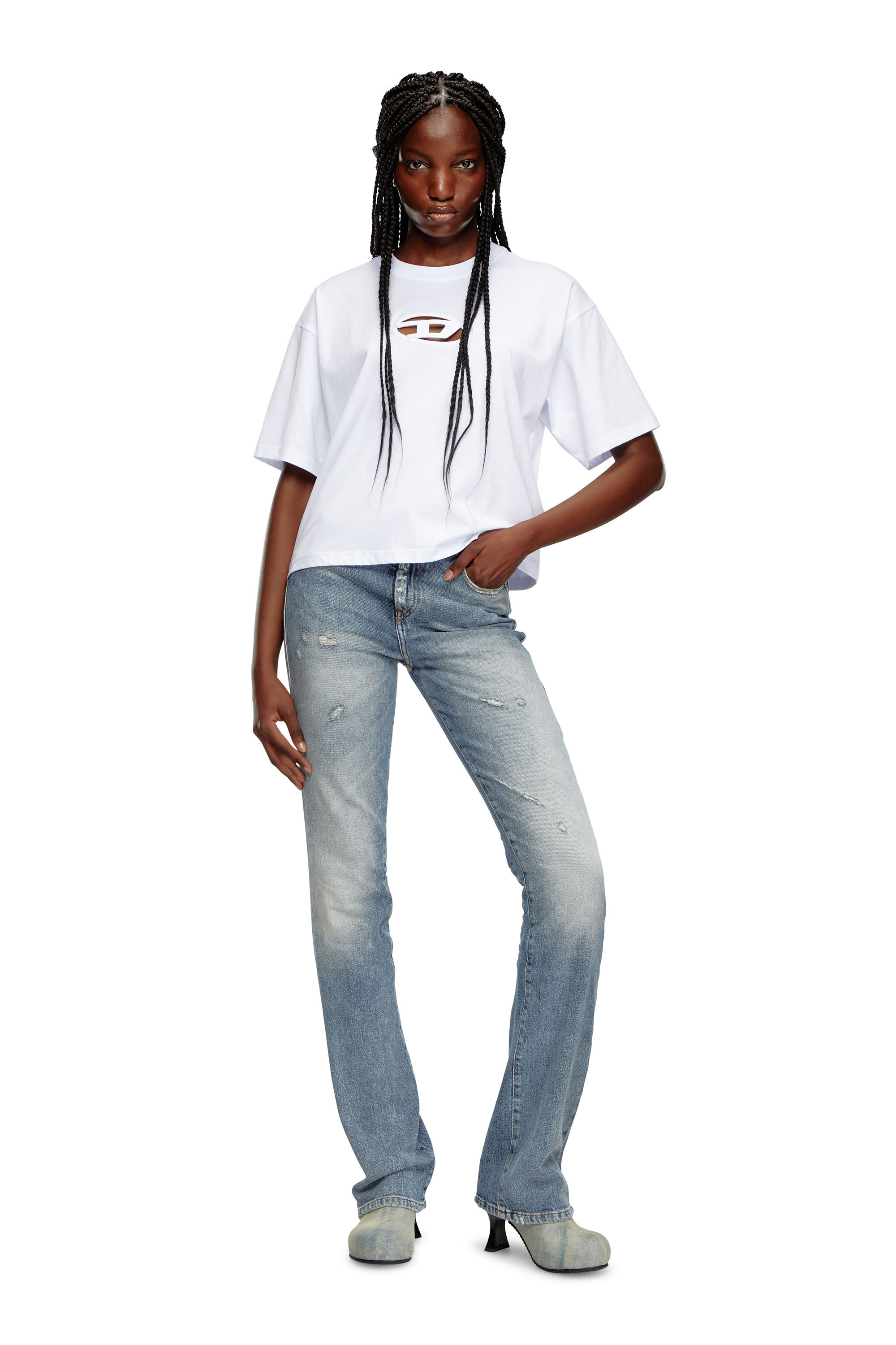 Diesel - T-BUXT-CROP-OD, Woman Boxy T-shirt with cut-out Oval D logo in White - Image 1