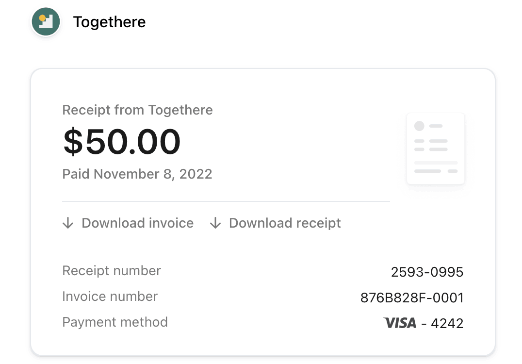 Screenshot of the invoice summary email Stripe sends