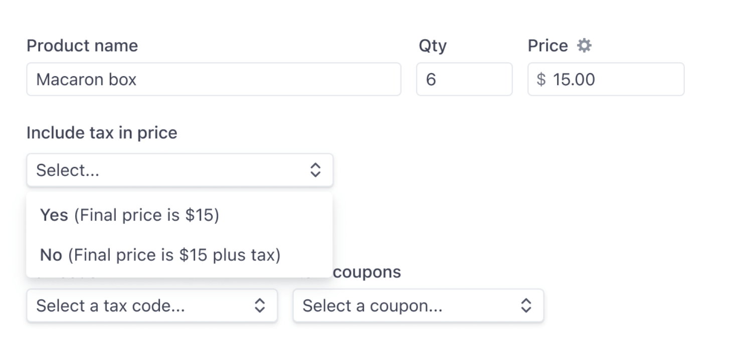 Customize tax settings for one-off line items