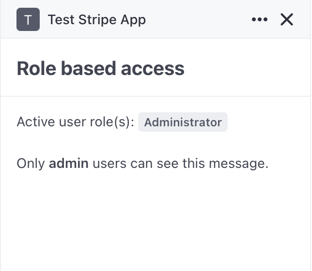 A screenshot of the result of the example code above for an Administrator user