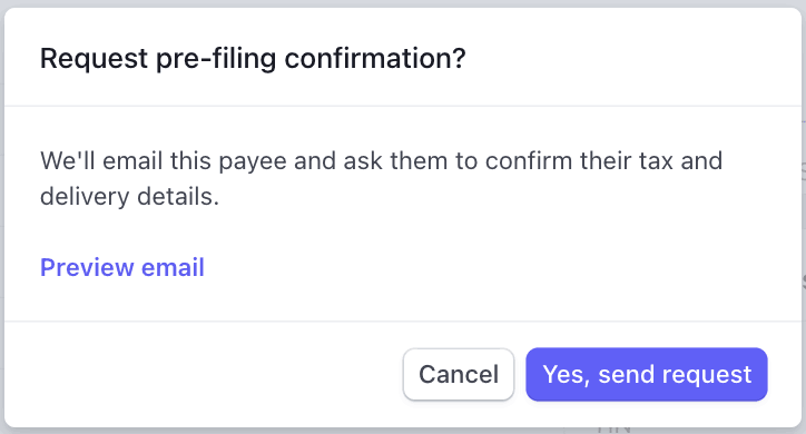 Request pre-filing confirmation modal