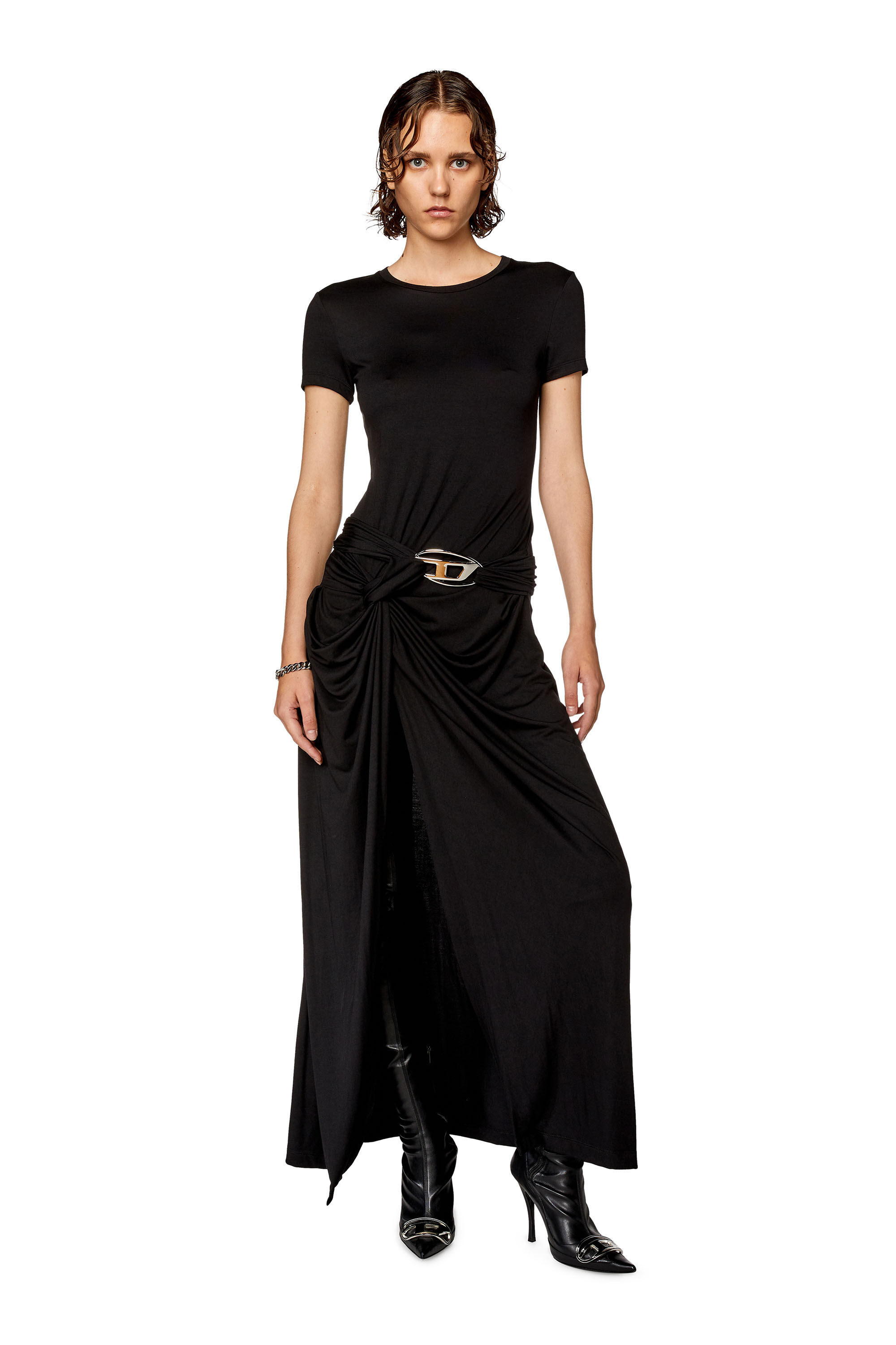 Diesel - D-ROWY, Femme Robe t-shirt en modal stretch in Noir - Image 1