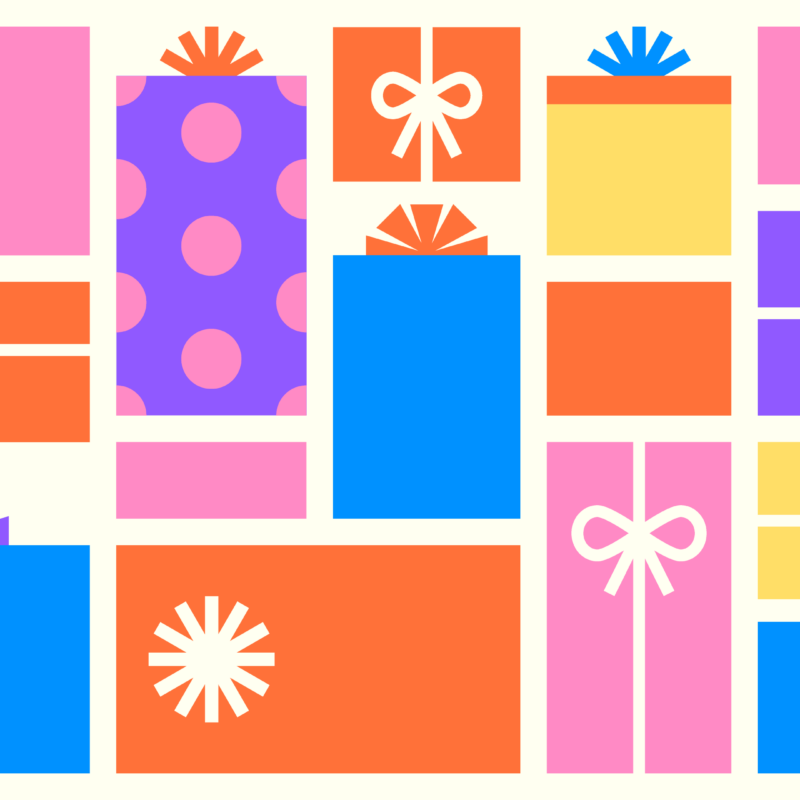An animated graphic of presents