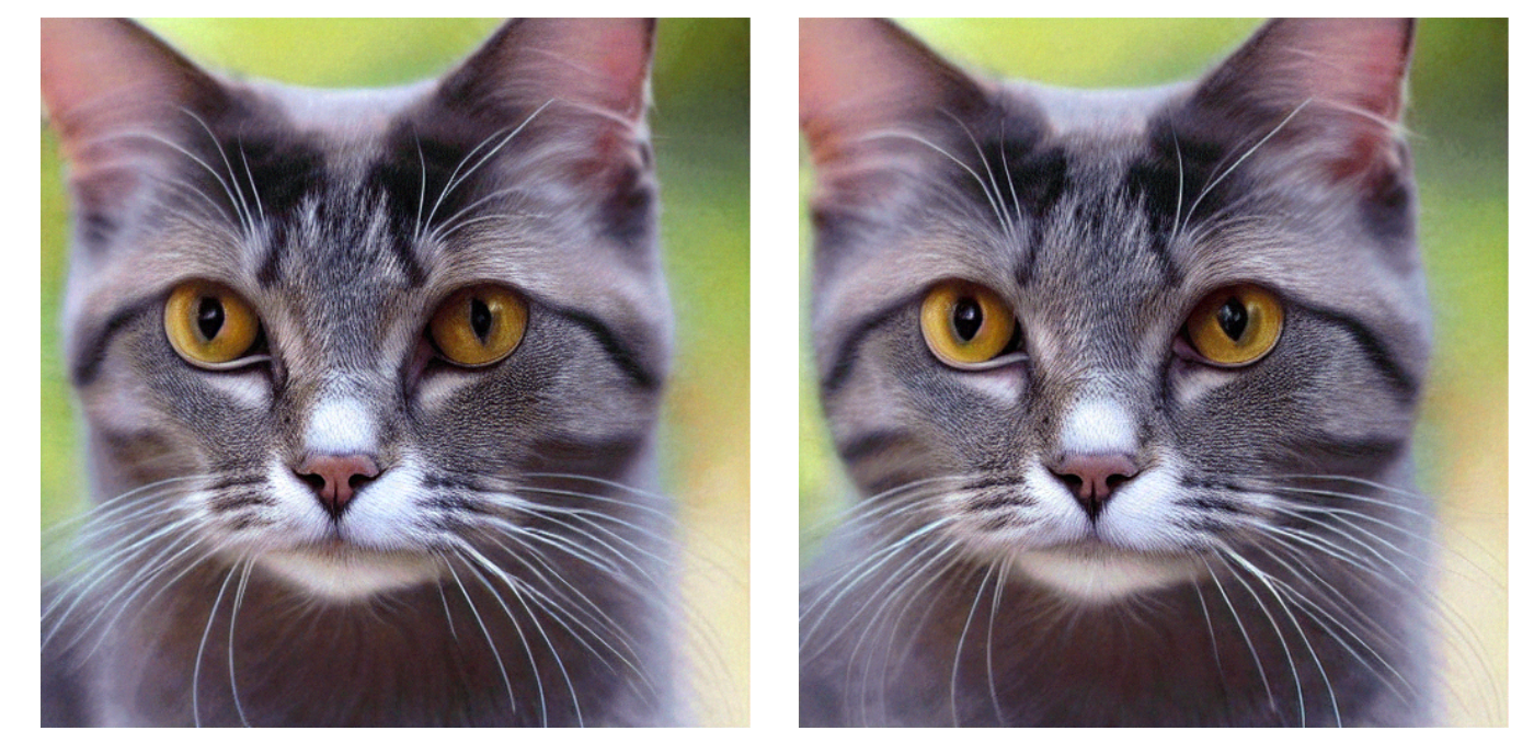 side by side comparison of images generated using fp16 inference on the left and fp32 inference on the right