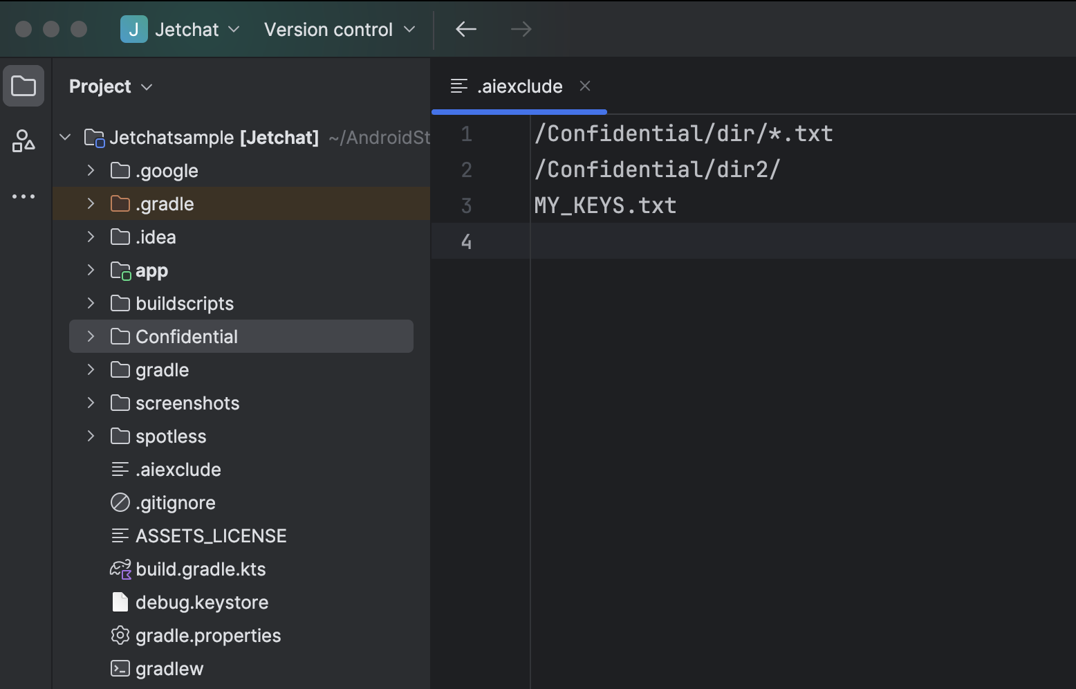 image of share settings in Android Studio