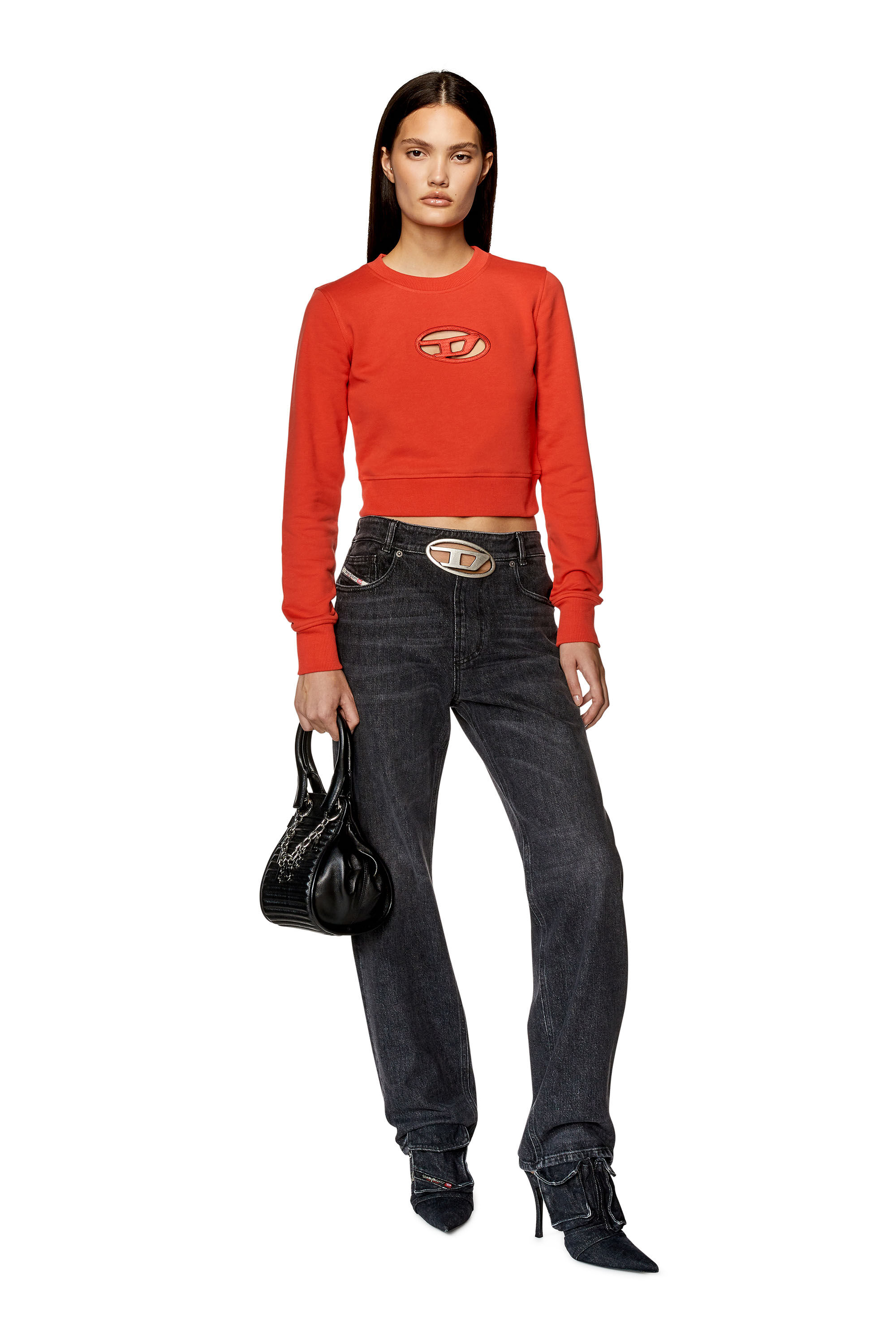 Diesel - F-SLIMMY-OD, Femme Sweat-shirt cropped avec logo cut-out in Rouge - Image 1