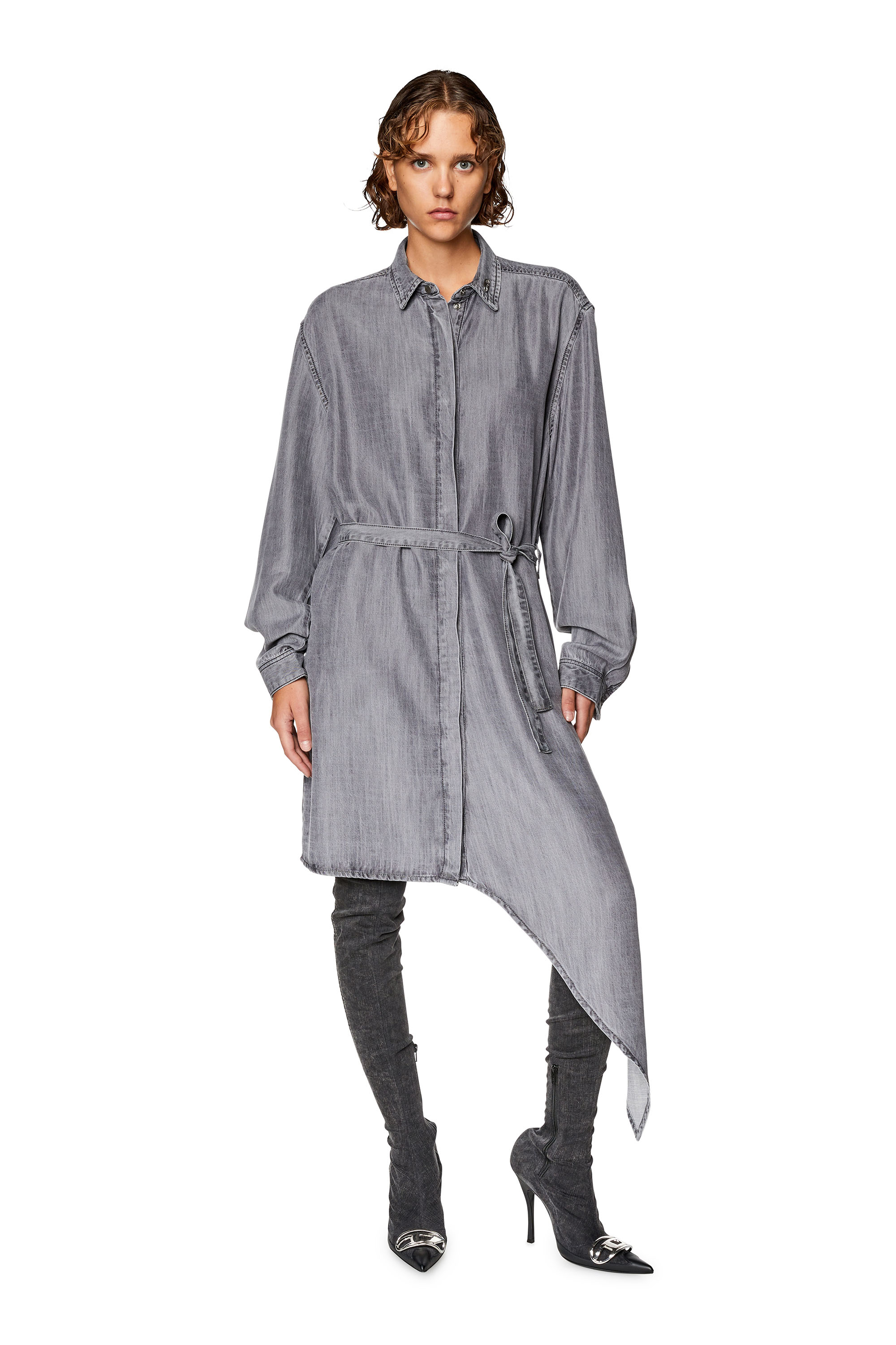 Diesel - DE-TRISS, Female Shirt dress in light denim in Grey - Image 1