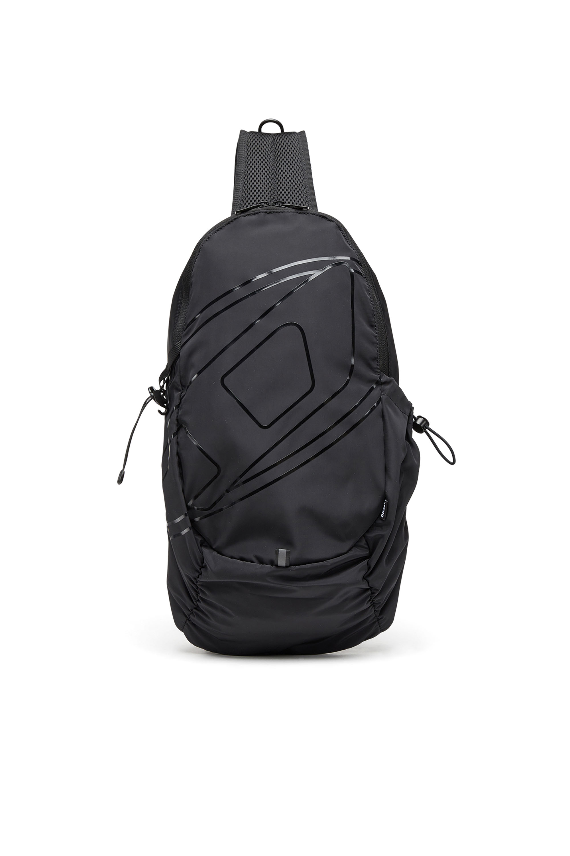 Diesel - DRAPE SLING BAG, Homme Drape-Sac à dos en nylon avec logo ton sur ton in Noir - Image 1
