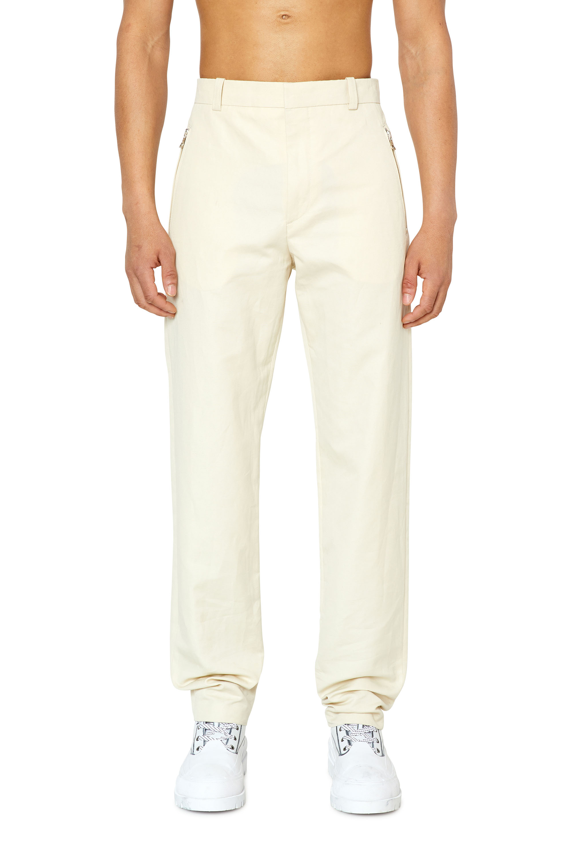 Diesel - P-HANN, Male Cotton-linen trousers with zip pockets in White - Image 1