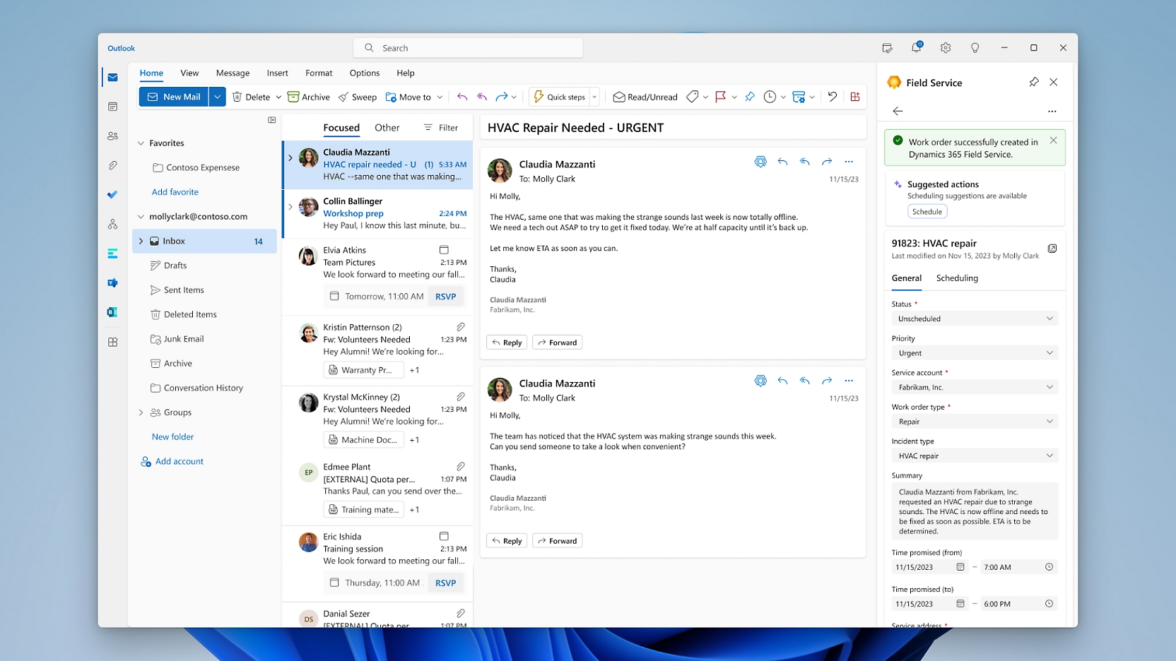 Στιγμιότυπο οθόνης της εφαρμογής ηλεκτρονικού ταχυδρομείου του Microsoft Office.
