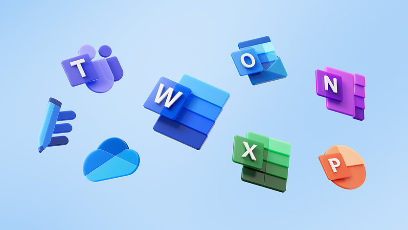 Apps de Microsoft 365, entre las que se incluyen Word, Excel, PowerPoint, Teams, Outlook, OneDrive, OneNote y Editor. 