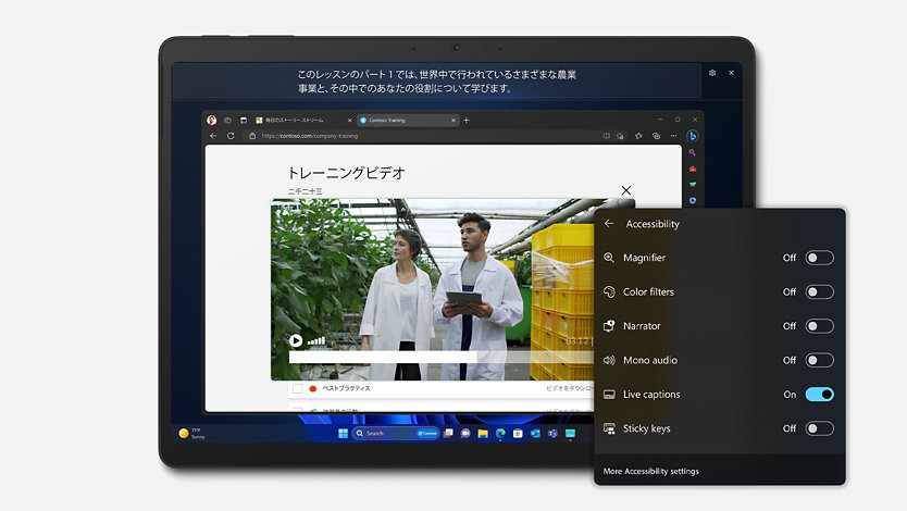 Un dispositivo Surface Pro 10 para empresas muestra los subtítulos en directo de todo el sistema.