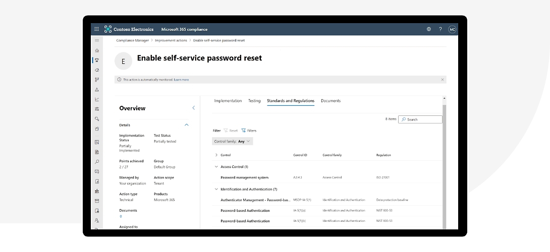 Het scherm waarop wordt weergegeven hoe je selfservice voor wachtwoordherstel inschakelt in Microsoft 365-compliance.