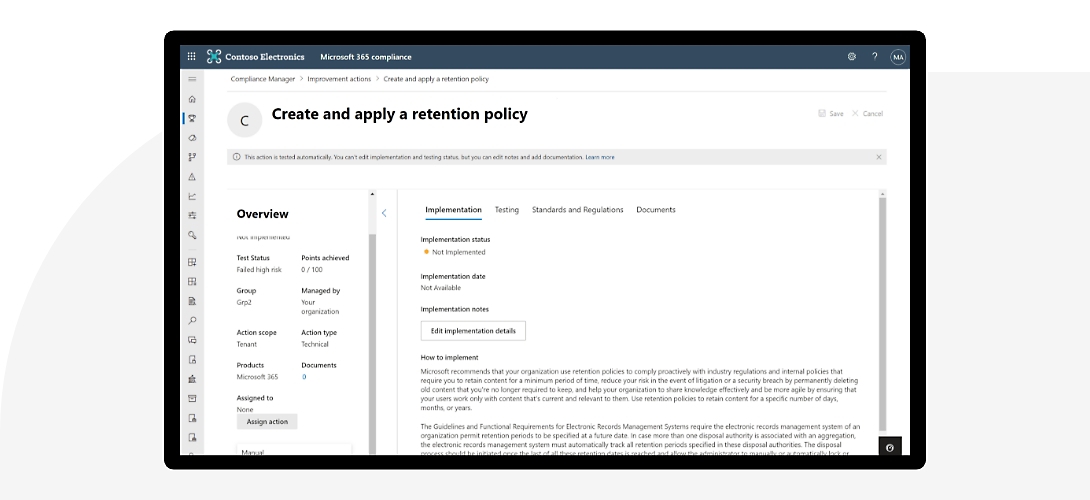 Het scherm waarop wordt weergegeven hoe je een bewaarbeleid maakt en toepast in Microsoft 365-compliance.