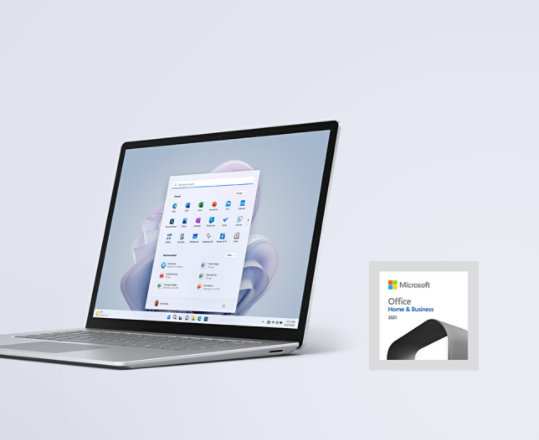 プラチナ（メタル）の Surface Laptop 5 と Office Home & Business 2021